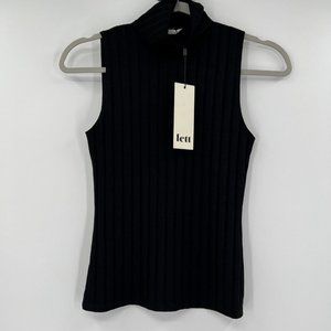 LETT Black Rib Knit Orly Sleeveless Mock Neck Top size Medium